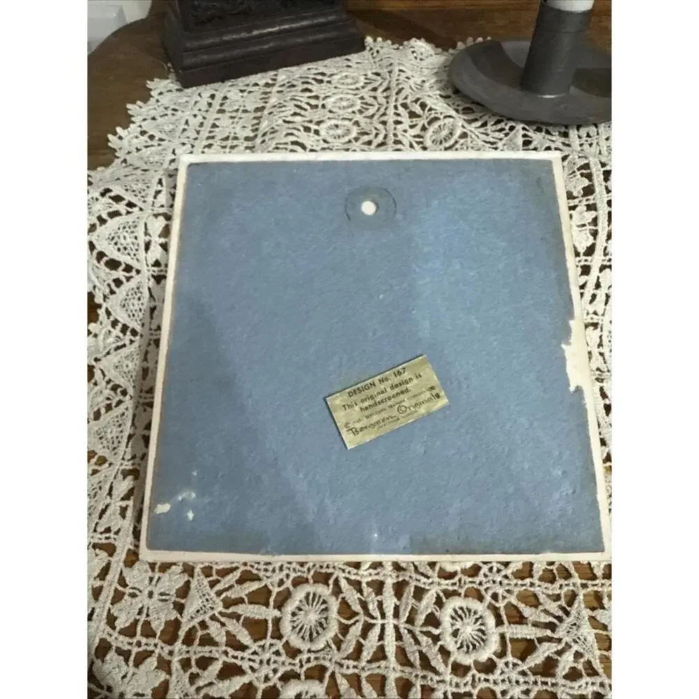 VTG 1970 Ceramic Tile Trivet Folk art Berggren Original 6” MCM Retro Mod Signed - Picture 5 of 7